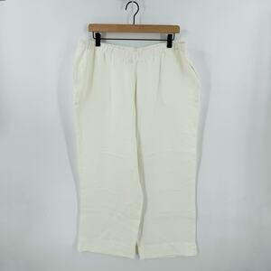 J. Jill Linen Pants Cream Elastic Waist Pockets High Rise Pull-On Size 1X